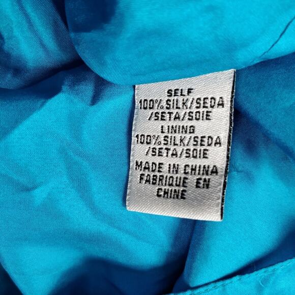 NWT TIBI One Shoulder Silk Chiffon Draped Cocktail Dress Turquoise 2 - Picture 6 of 8